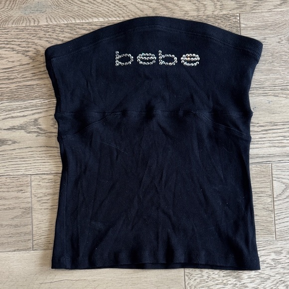 bebe Tops - Bebe Black Strapless Top with Rhinestone Logo